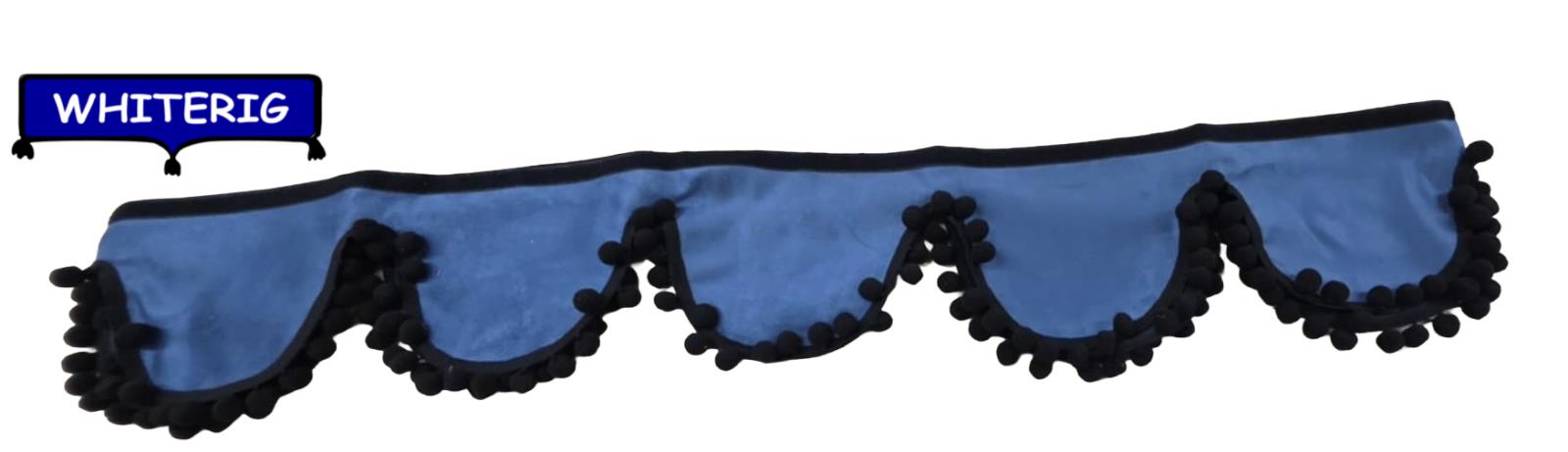 Whiterig Blue Truck Pelmet with Black Pom Pom Trim Whiterig Truck Curtains